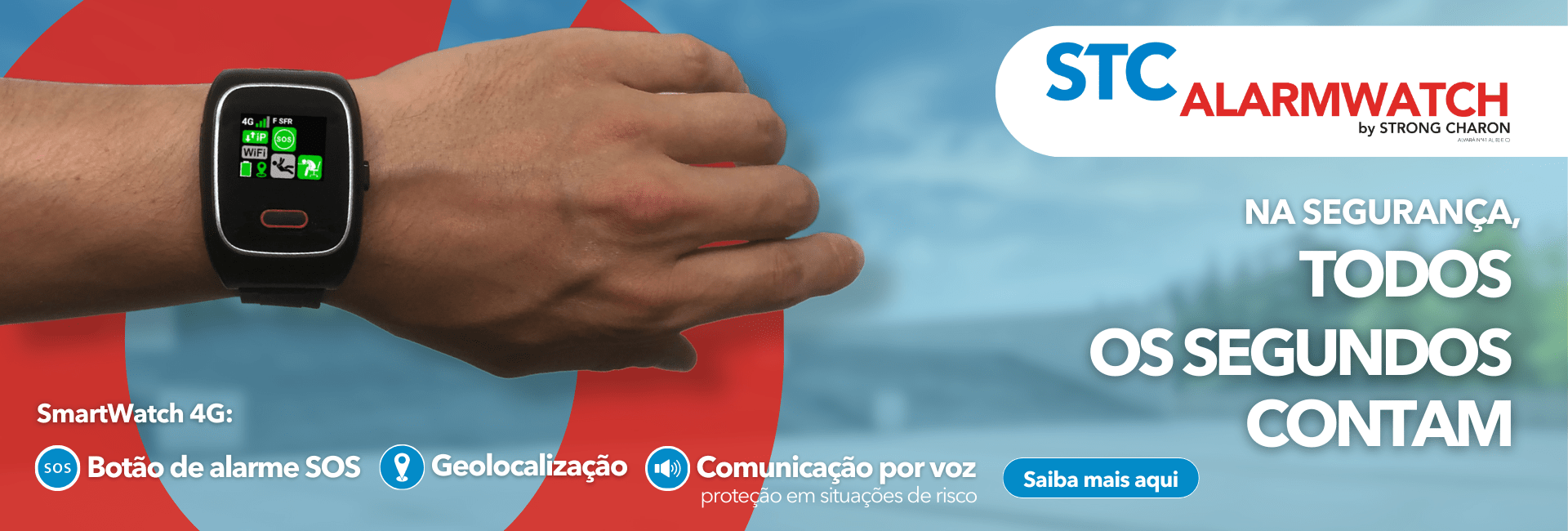 STC AlarmWatch - Banner site com o texto "Na segurança, todos os segundos contam"